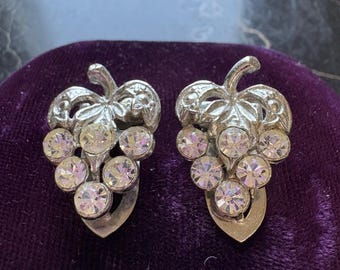 Vintage Art Deco Clear Rhinestone A Pair of Grapes Shoes Clip