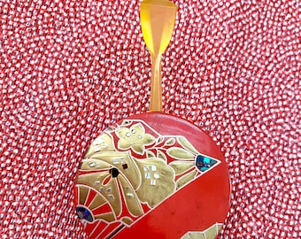 Vintage japanischer traditioneller Haarschmuck Kanzashi Haarstab/Nadel für Kimono „Sensu“ Goldfächer mit Inlay