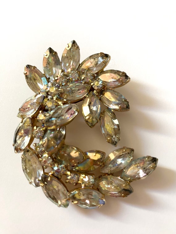 Vintage Clear AB Aurora Rhinestone Big brooch