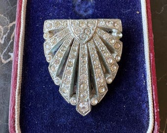 Vintage Art Deco Clear Rhinestone Dress Clip GOODY