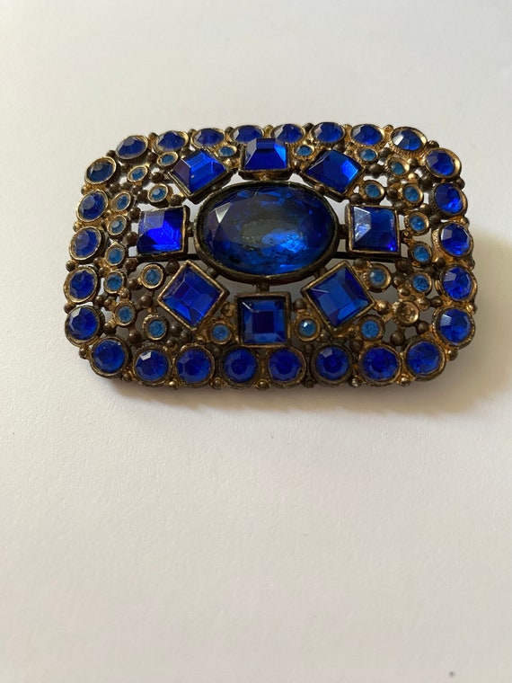 Vintage Large Rectangle 2 Tone Blue Rhinestone Br… - image 4