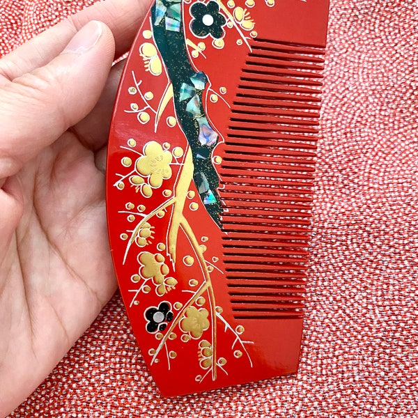 Vintage Japanese Traditional Hair Ornament Kanzashi Hair Comb for Kimono "Ume" (plum tree and flowers) with Inlay