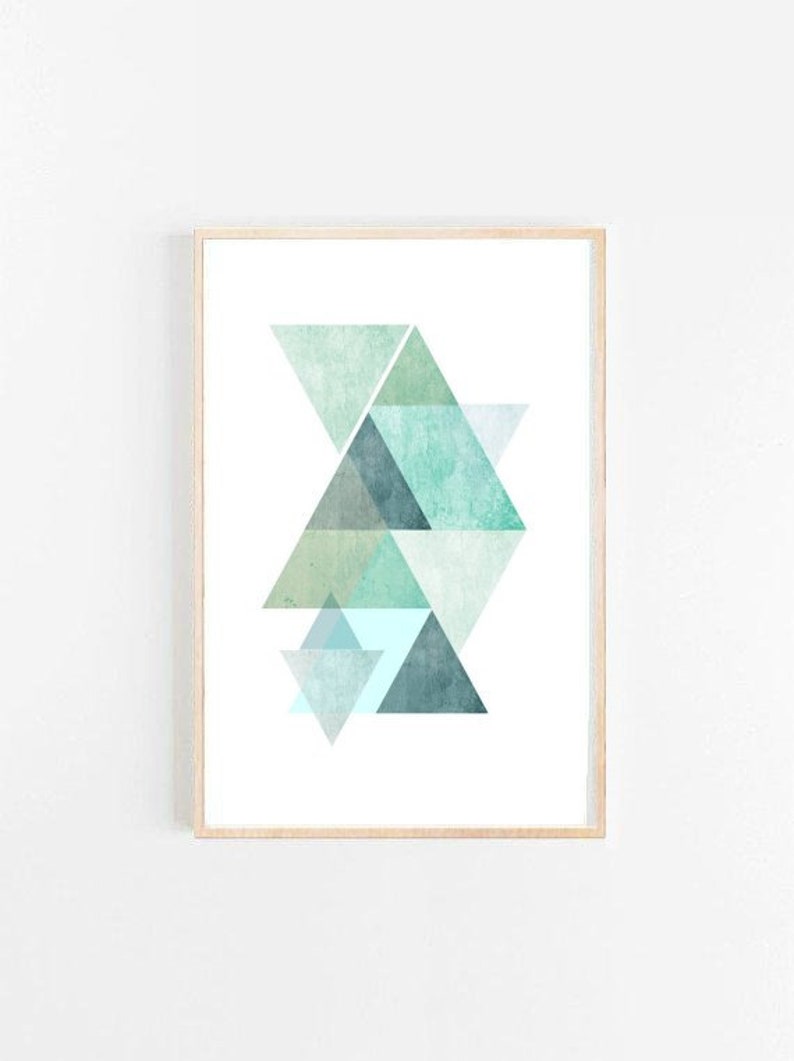 Geometric Wall Art Blue Triangle Print Scandi Print Mid Etsy