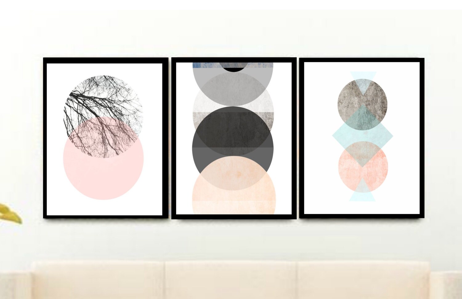 Geometric Wall Prints Triptych Set of 3 Prints Minimalist Etsy