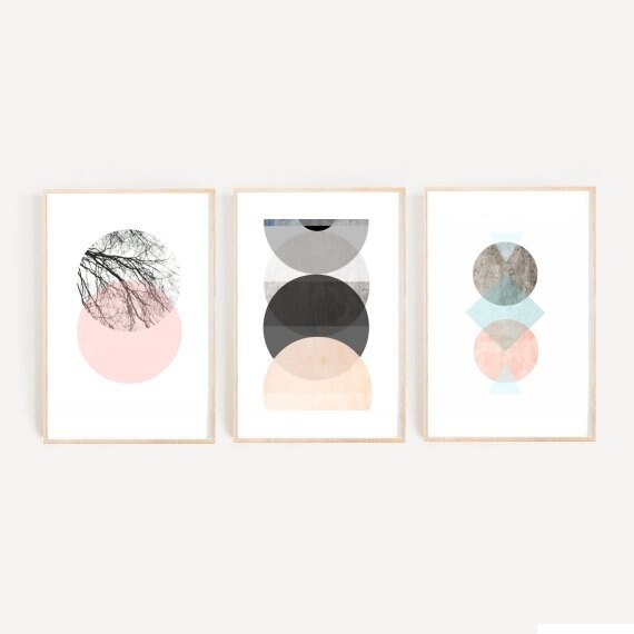Geometric Wall Prints Triptych Set of 3 Prints Minimalist Etsy