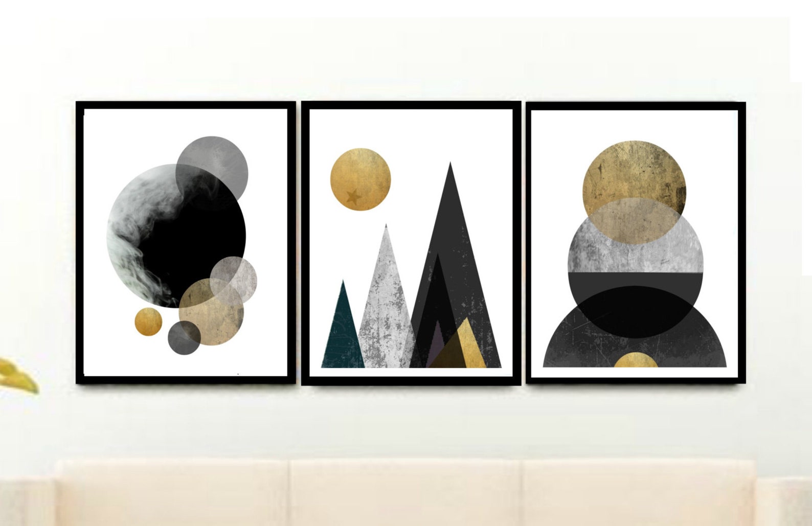 Modern Minimalist Art Triptych Set of 3 Prints Geometric Etsy