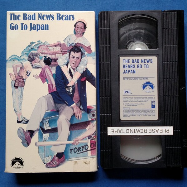 Vintage, mala, noticias, osos, ir a Japón, VHS, Tony, Curtis, Jackie, Earle, Haley, béisbol, comedia