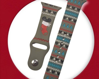 Mouse Christmas Watch Band / Ugly sweater / Engraved watch band