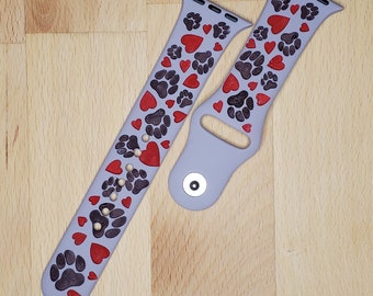 Furry Friend Watch Band / Fur Love / Love Paws / Hearts Paws / Engraved watch band