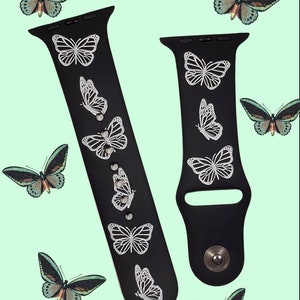 Butterfly Watch Band / Monarch/ Engraved / Silicone Strap image 2