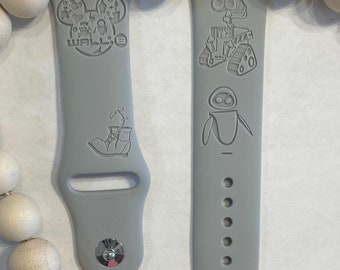 Wall-e inspired  Watch Band / All sizes / All series / Engraved / Personalized / Silicone Band