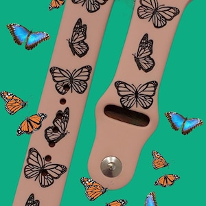 Butterfly Watch Band / Monarch/ Engraved / Silicone Strap image 1