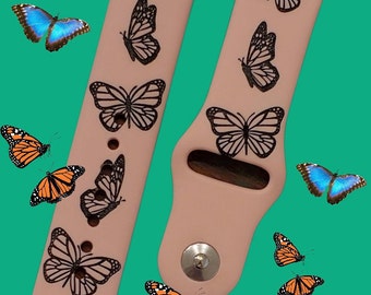 Butterfly Watch Band / Monarch/ Engraved / Silicone Strap