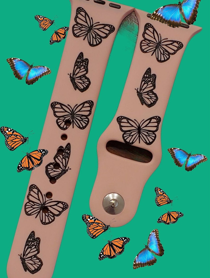 Butterfly Watch Band / Monarch/ Engraved / Silicone Strap image 1