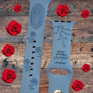 Virgin Mary Watch Band / Guadalupe watch Band / Mary of Guadalupe / Silicone Band / Engraved / Custom