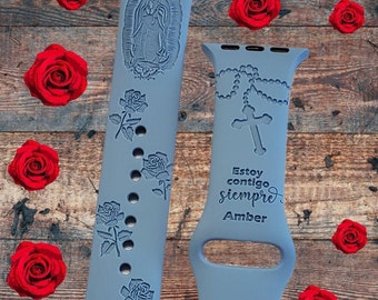 Virgin Mary Watch Band / Guadalupe watch Band / Mary of Guadalupe / Silicone Band / Engraved / Custom