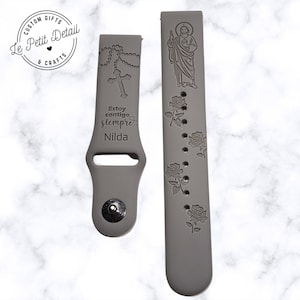 St Jude Thaddeus, Virgin Mary of Guadalupe, Saint and Rosary watch band, 20mm / 22mm / Engraved and personalized silicone watch band