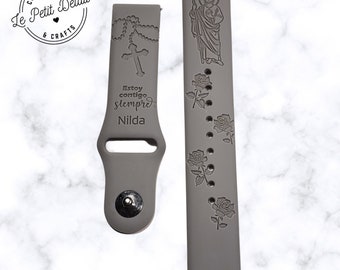 St Jude Thaddeus, Virgin Mary of Guadalupe, Saint and Rosary watch band, 20mm / 22mm / Engraved and personalized silicone watch band