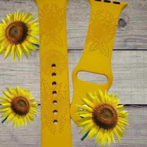 Sunflower Watch Band / Girasol / Silicone Band / Engraved / Custom