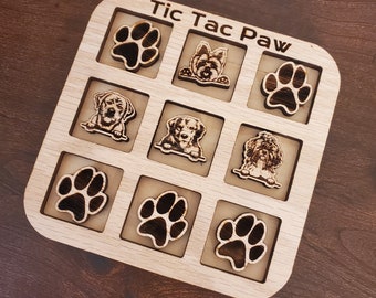 Tic Tac Toe / Tic Tac Paw / Engraved Wood toy / Add your dog's breed