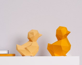 Pollito de Papercraft, decoración de Pascua, plantilla PDF de Papercraft