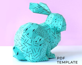 Papercraft Bunny for Easter decor, Paper Hare, Paper model lièvre, Download PDF + DXF template