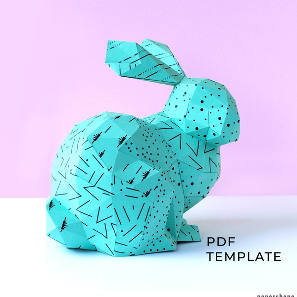 Papercraft Bunny for Easter decor, Paper Hare, Paper model lièvre, Download PDF + DXF template