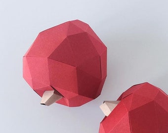 Manualidad de papel de fruta de manzana, plantilla digital, origami, descarga PDF DIY, Low Poly, escultura, modelo