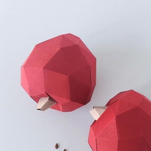 Apple Fruit Paper Craft, Digital Template, Origami, PDF Download DIY, Low Poly, Sculpture, Model