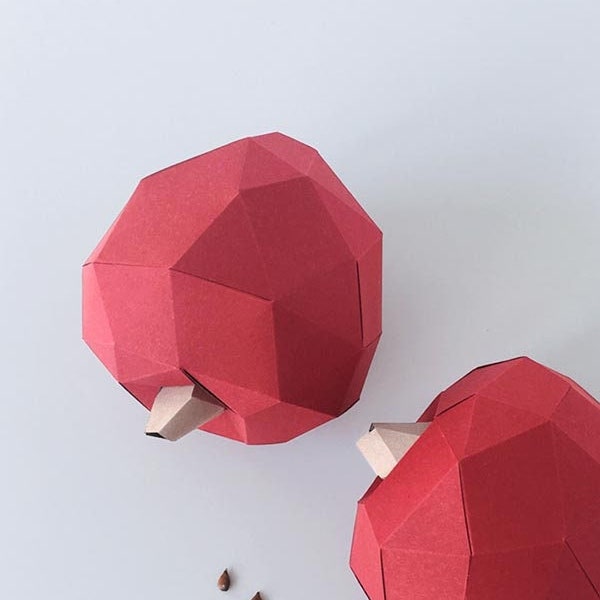 Artisanat en papier pomme fruit, Modèle numérique, Origami, Téléchargement PDF DIY, Low Poly, Sculpture, Modèle