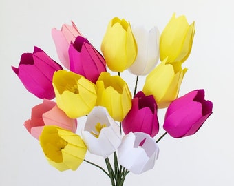 Paper tulips template, Paper flower bouquet, faux bouquet greenery, Paper tulips template, Donwload pdf template, Gift for her, Papershape