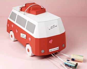 Camping Van Paper Craft, Wedding Gift Money, Digital Template, Origami, PDF Download DIY, Low Poly, Sculpture, Model