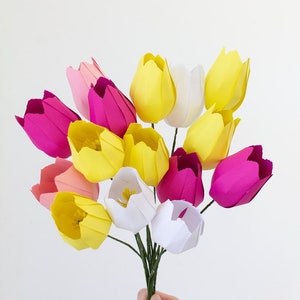 Modello di tulipani di carta, bouquet di fiori di carta, bouquet di verde artificiale, modello di tulipani di carta, modello PDF scaricabile, regalo per lei, Papershape
