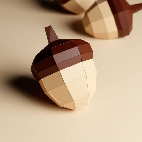 Big Acorns, Paper Craft, Digital Template, Origami, PDF Download DIY, Low Poly, Sculpture, Model