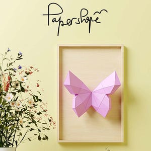 Modello di farfalla in carta 3D, modello low poly, decorazione murale fai da te, scultura di carta in stile origami, download digitale per decorazioni in carta.