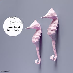 Papercraft Sea Horse, Coastal Decor, Papercraft PDF Template