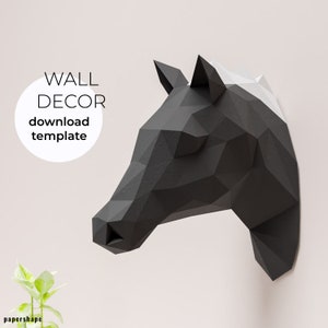 Low Poly Papercraft Horse Wall Decor, Papercraft 3D PDF Template