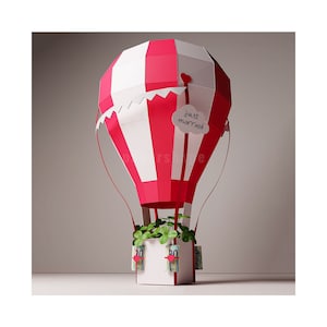 Lavoretto con mongolfiera, denaro regalo di nozze, modello digitale, origami, download PDF fai da te, low poly, scultura, modello