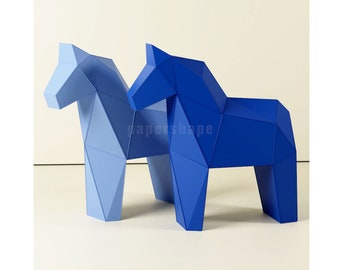 Manualidad de papel con caballo de Dala, decoración sueca de bajo polígono, plantilla en PDF, regalo para artesanos, regalo para artesanos de papel