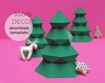 3D Paper Christmas Decoration Tree, Papercraft template PDF