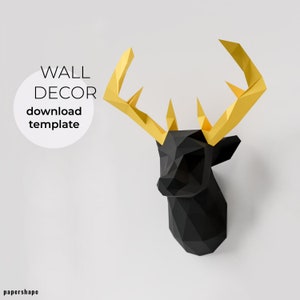 Cabeça de cervo em papel, veado falso taxidermia, cervo em papel, modelo PDF 3D em papel