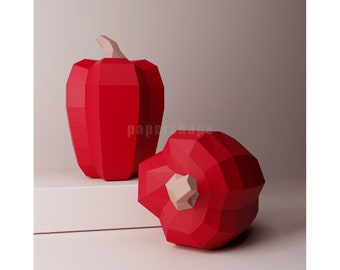 Pimiento morrón de papel, pimiento 3D Papercraft, pimiento de papel Low Poly, plantilla PDF, comida de papel