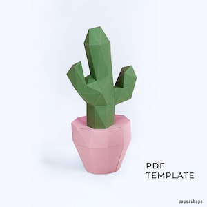 Cactus gift, Paper flower, Papercraft cactus,  faux bouquet greenery, Paper cactus decor, Donwload pdf template, Gift for her, Papershape