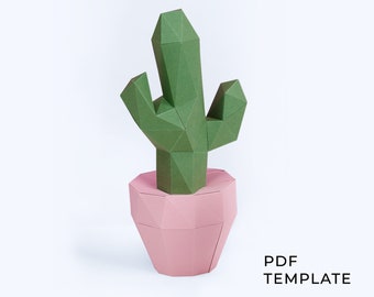Cactus gift, Paper flower, Papercraft cactus,  faux bouquet greenery, Paper cactus decor, Donwload pdf template, Gift for her, Papershape