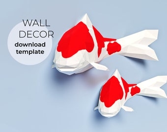 Carpa koi de Papercraft, pez saltador de lubina de boca grande, plantilla PDF 3D de Papercraft