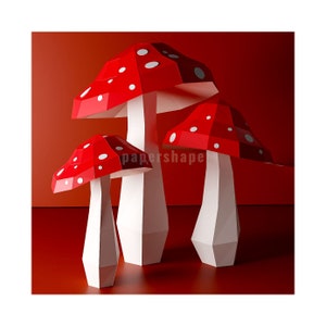 Fungo di carta 3D, agarico di carta, funghi di carta Amanita, decorazioni autunnali low poly, modello PDF, regalo per artigiani