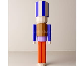 Nutcracker 3D Paper Craft, Low poly paper Nutcracker, Christmas Decor, Pdf Template, 3D Paper Sculptures, Gift for Crafters