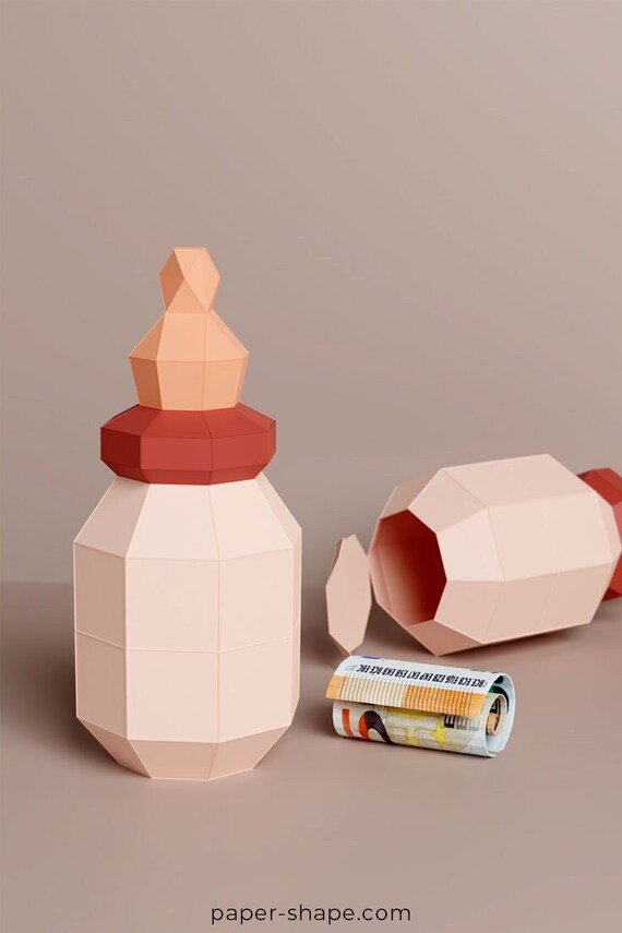 Baby Bottle Paper Craft, Baby Shower Gift, Treat Box Template, Digital Template, Origami, PDF Download DIY, Low Poly, Sculpture, Model