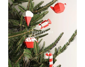 Paper Ornament Set, Christmas Tree Paper Ornament, Paper Christmas Ornament Templates, 3D Paper Craft, Paper Bauble, Pdf Template