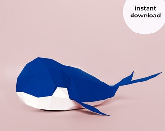 Ballena de papel, modelo de ballena de papel, plantilla PDF 3D